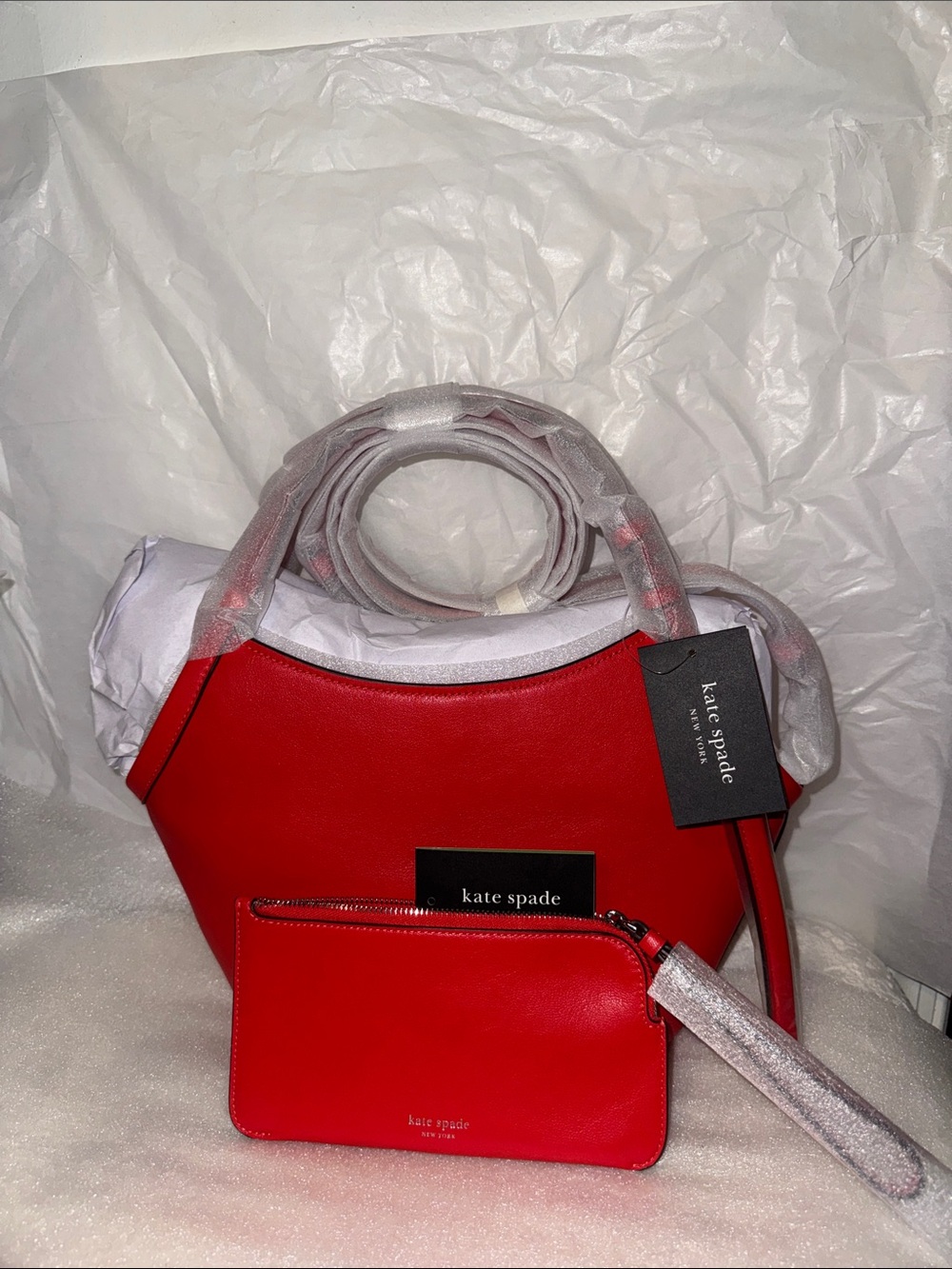 kate spade Red Structured Satchel with Matching Pouch